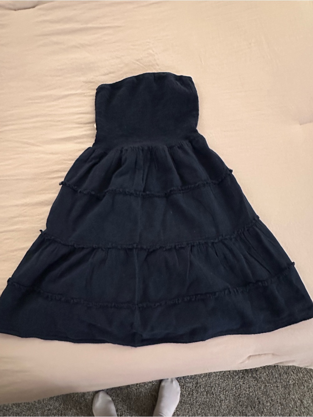 Rosalie Navy Strapless Short Frayed Dress